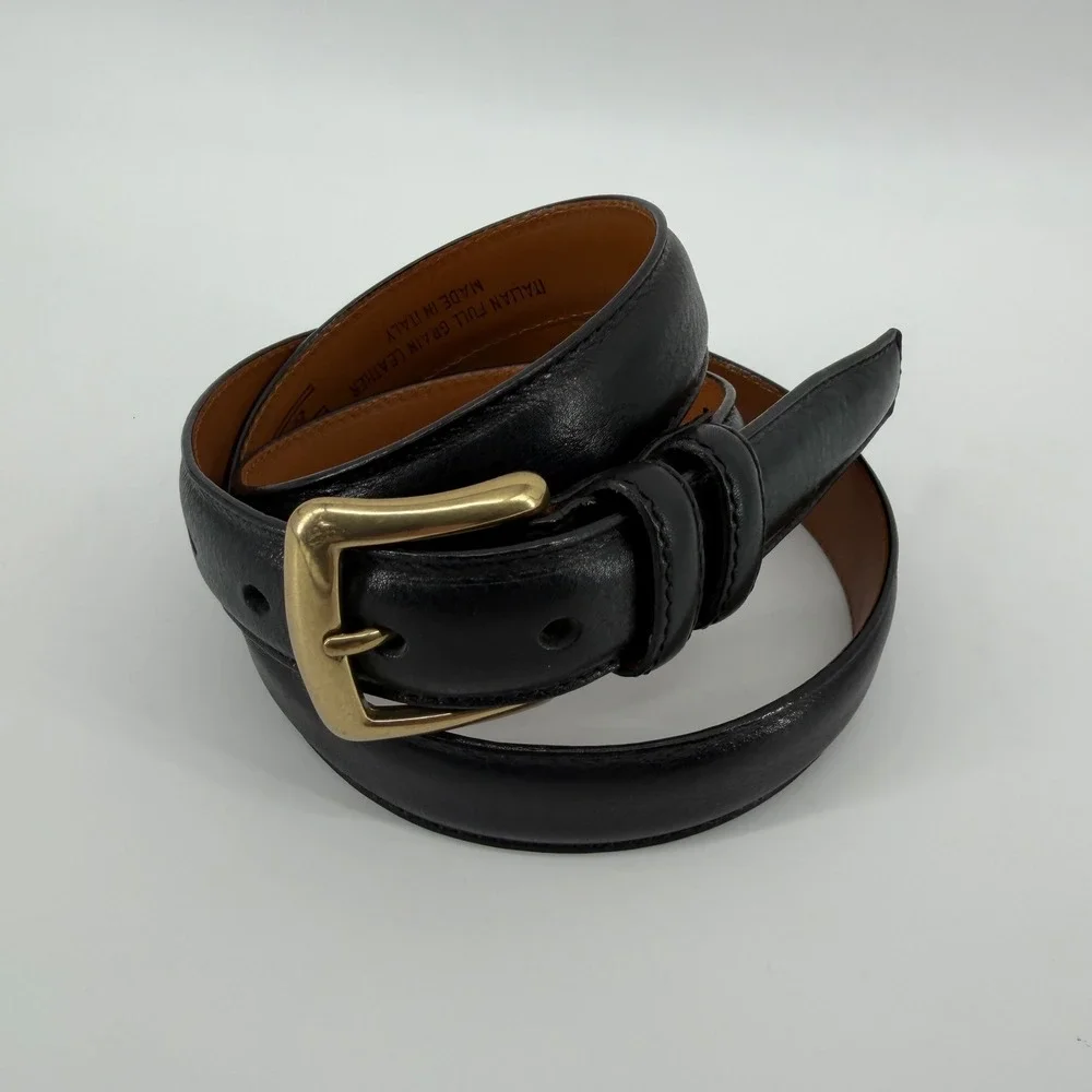 Roundtree & Yorke Belt Men 40 Black Italian Full Grain Leather Brass Buckle 1688